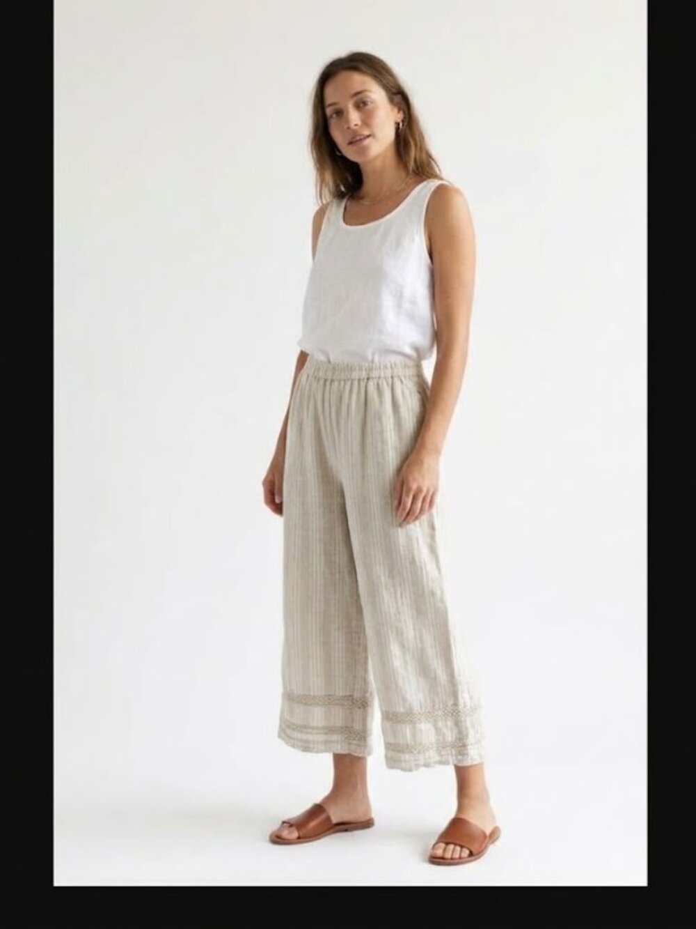 April Cornell Cream 100% Linen Pull On Wide Leg Pants Large